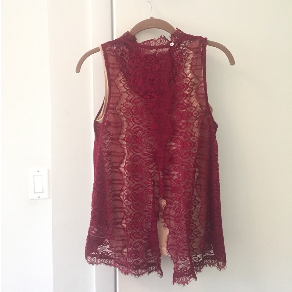 Red Open Back Lace Top